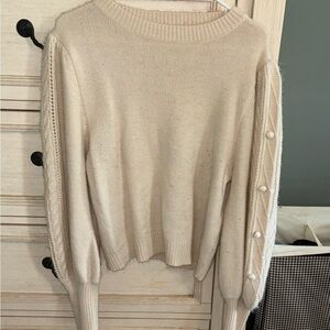 Flying Tomato Cream Sweater with Pearl Accents